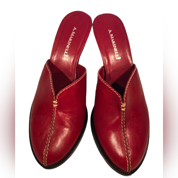 Marinelli Deep Red Leather Slings Slide On 3in. Heels Size 8 Shoes Kitten Heel - Picture 13 of 13
